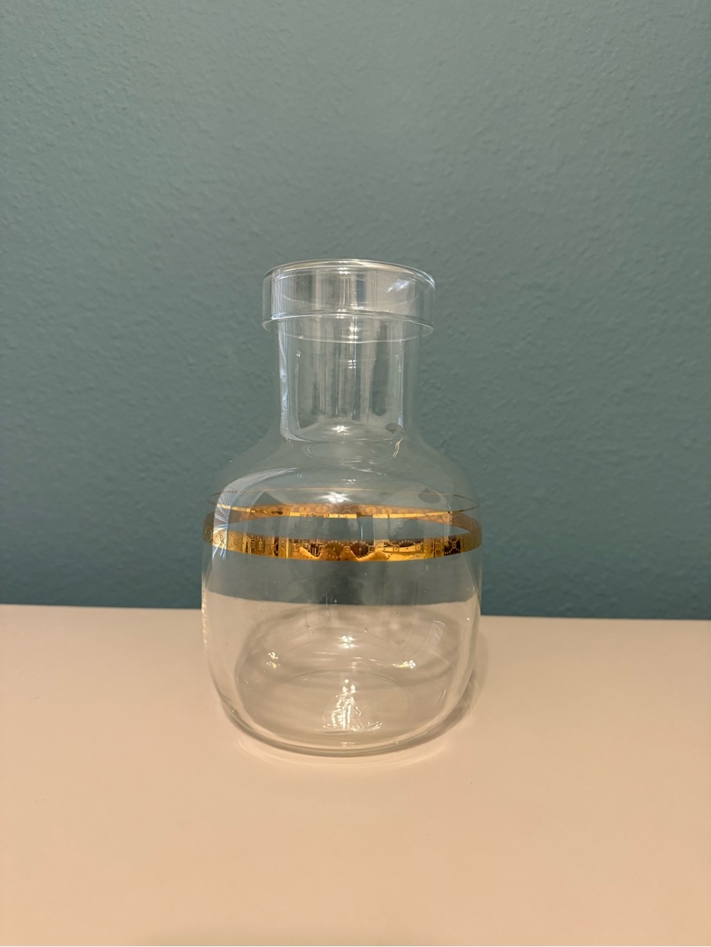 VINTAGE LIBBEY GLASS 5.50" CARAFE GOLD GEOMETRIC .25" BAND 6400 STEM PATTERN MCM